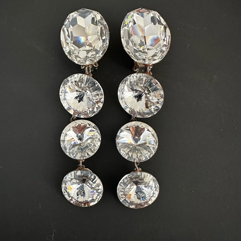 Wendy Gell Vintage Crystal Mirrored 
Clip-On Dangle Earrings 1980’s
